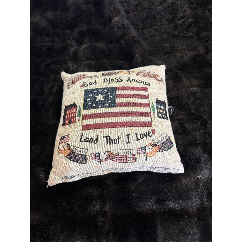 Patriotic USA Vintage Needlepoint Pillow God Bless America Flag  4th Of July